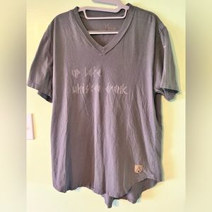 Tribe Kelley Up Late. Whiskey drank. Graphic Print V-Neck T-Shirt. L.